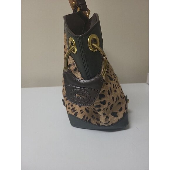 ORYANY "Kelly" Calf Hair Satchel Bag Leopard and Black Leather 2 Handles KL053 - Picture 4 of 16